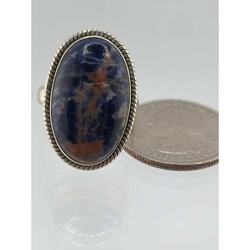 Oval Sodalite Sterling Silver Ring Artisan Jewelry 8